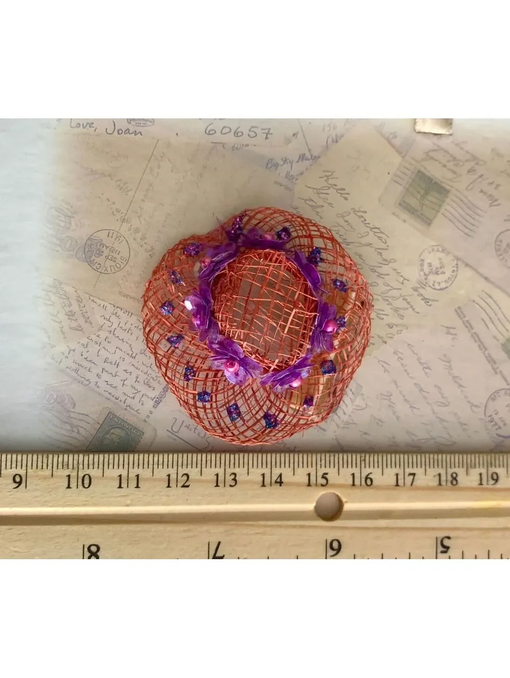 Vintage Charming Red Mesh Mini Hat Hair Clip with Purple Floral Sequins